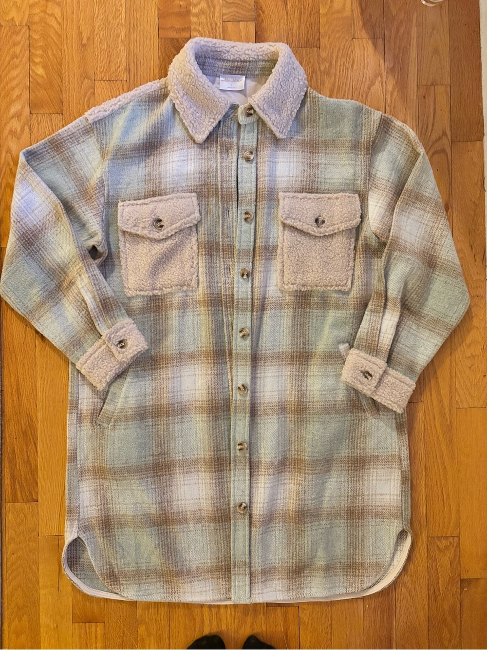 Womens Plaid Sherpa Detailed Long Shacket